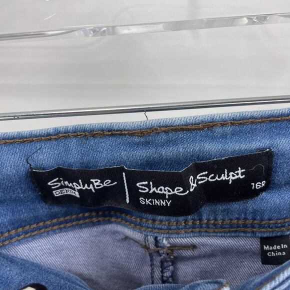 SIMPLY BE DENIM Blue Distressed Shape Sculpt Skinny Jeans - Picture 8 of 14